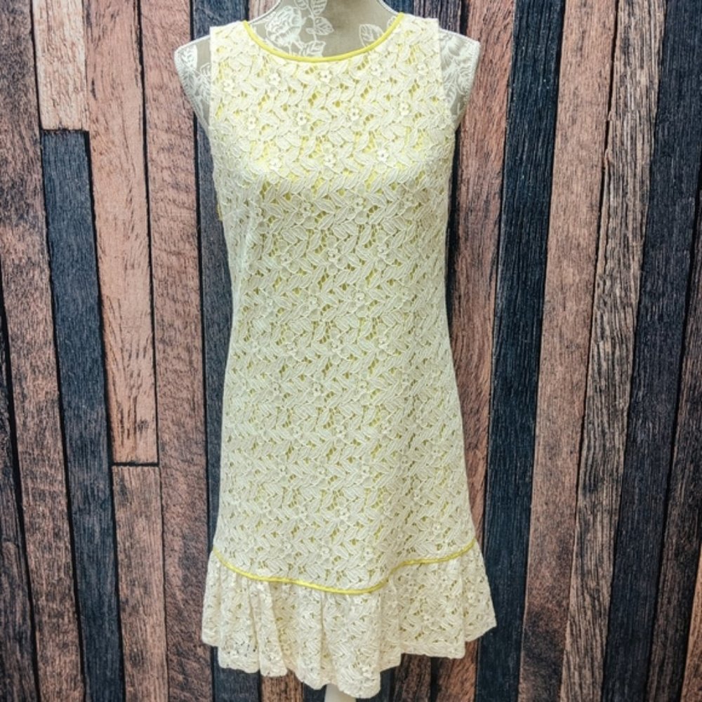 Loft Chartreuse Lace Overlay Dress